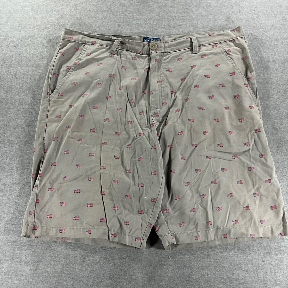 Canyon Creek Mens 38 Khaki Chino Shorts American Flag Embroidered Cotton Chinos